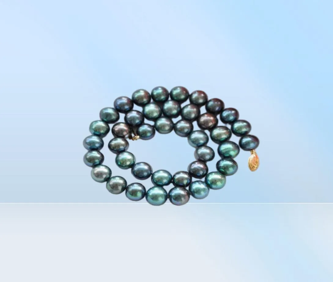 Nuova collana di perle d'acqua dolce coltivate rotonde di pavone nero da 910 mm 18 WW9113299