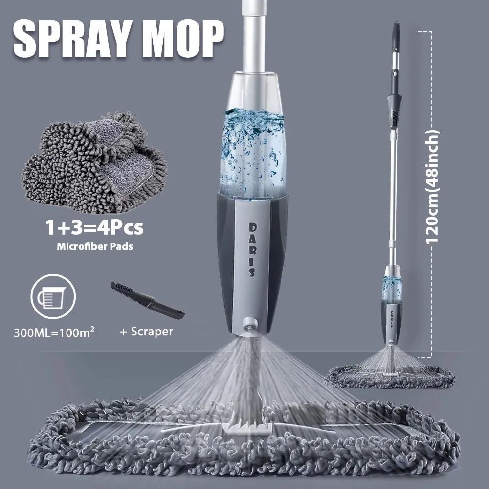 Esfregões Magic Spray Mop Piso de madeira com almofadas de microfibra reutilizáveis Alça de 360 graus Casa Windows Cozinha Vassoura Vassoura Ferramentas limpas 231212