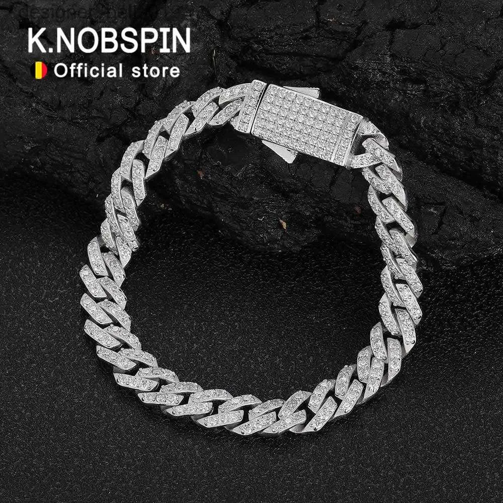 Urok Bracelets Knobspin S925 Srebrny Srebrny 8 mm podwójny zamek Moissanite Kubańska bransoletka D VVS1 Diamentowe Hipop Party Prezentacje Bracelety dla kobiet Manl231214