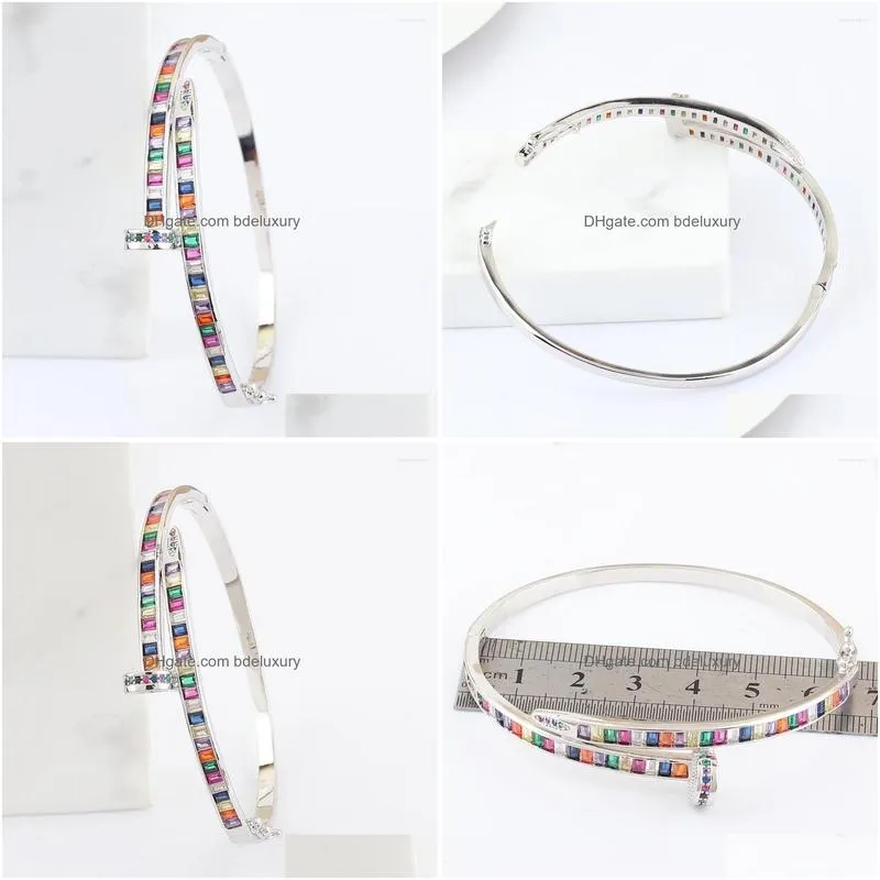 Bangle Bangle Luxury Summer Rame Arcobaleno Cz Braccialetti rotondi Braccialetti Mti Colori Braccialetti con ciondoli in cristallo per le donne Gioielli di marca da sposa Dr Dhtpb