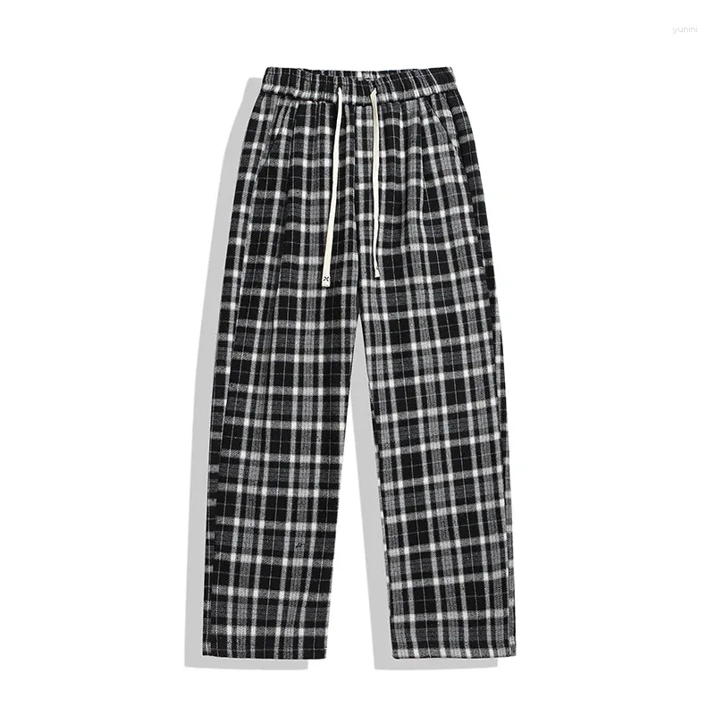 Männer Hosen Winter Plaid Enthaarte Samt Dicke Warme Kleidung Karierte Casual Jogginghose Übergroße Lange Gerade Hosen