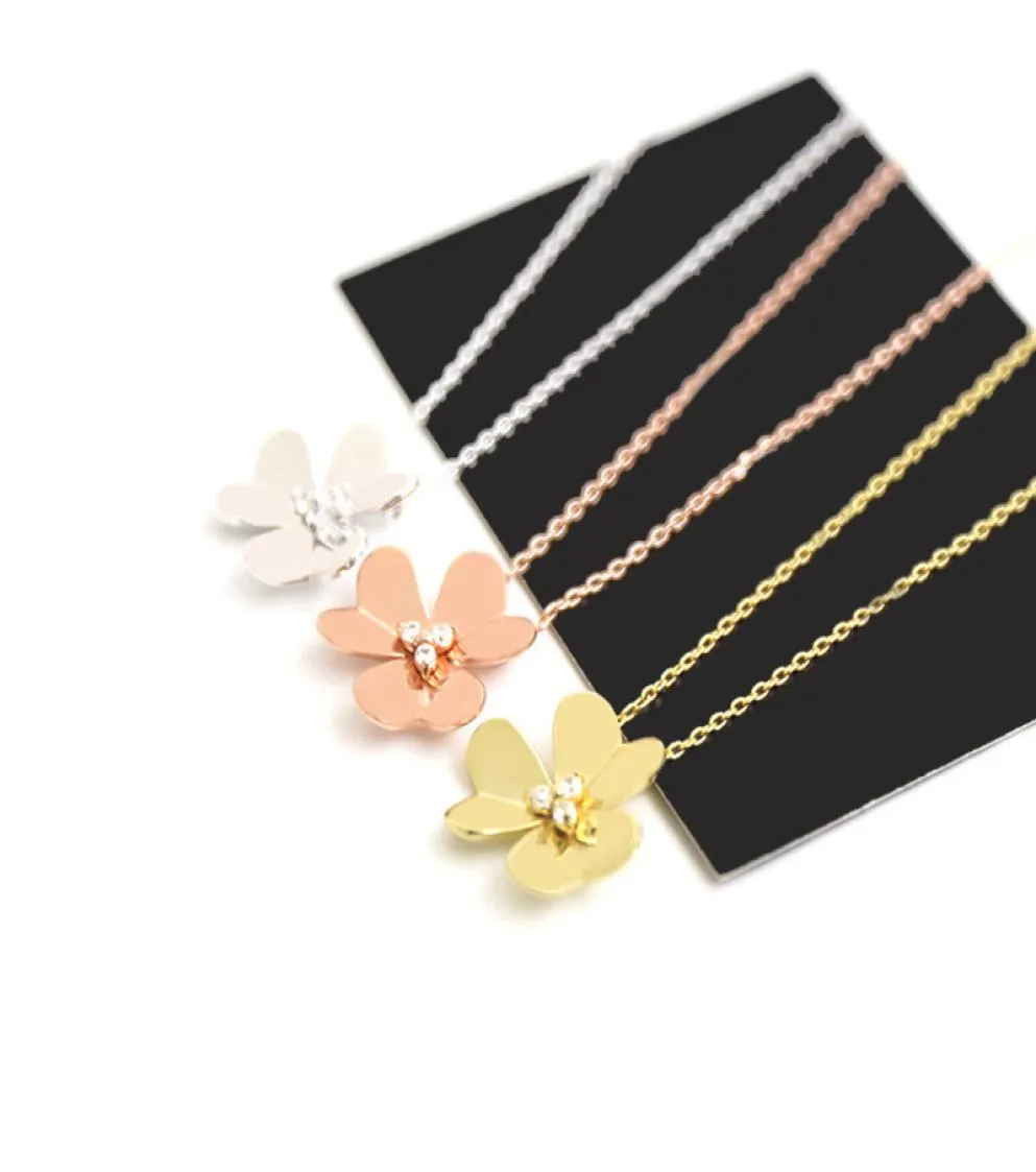 Märke 3 bladblommor diamanter hänge halsband 45 cm klavikelkedja klöver sakura för kvinnor bröllop fest smycken6634795