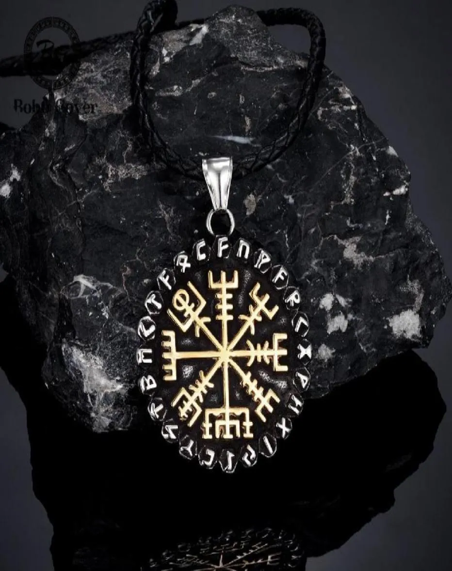 Hanger kettingen klassieke Noorse 24 runen viking kompasheren amulet vegvisir roestvrij staalketen IJslandse mannelijke sieraden cadeauspen4201743