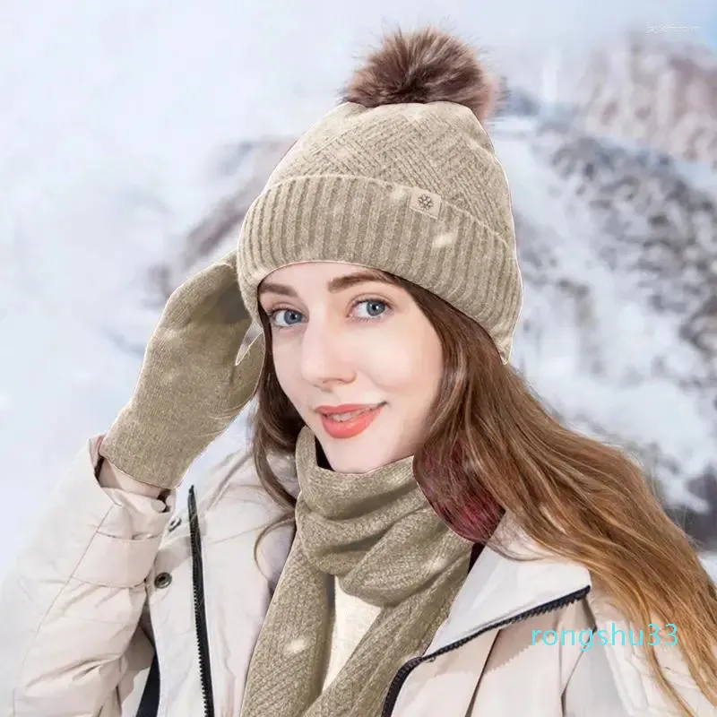Bandanas hiver laine bonnet chapeau écharpe gants ensemble pour les femmes avec Pom long cou plus chaud