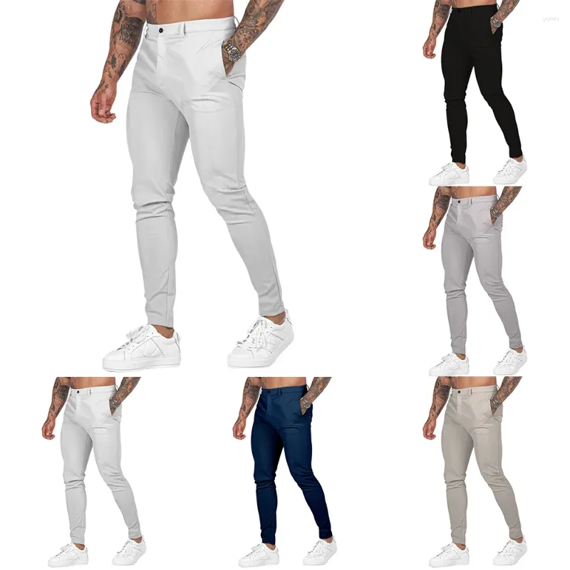 Herrbyxor män sträcker mager smala fit joggers sport träning byxor trosbyxor avslappnad klänning fast färg