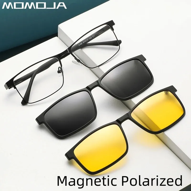 Zonnebrilmonturen MOMOJA Mode Ultralichte Bril Retro Vierkant Magnetische Zonnebril Optisch Brilmontuur op sterkte voor mannen en vrouwen 2196 231211