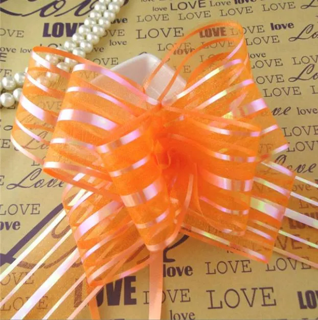 Hög kvalitet50pcslot 5cm stor storlek orange färg organza pull bågar för bröllop bildekor bröllop organza pull blomsterband gi7303203