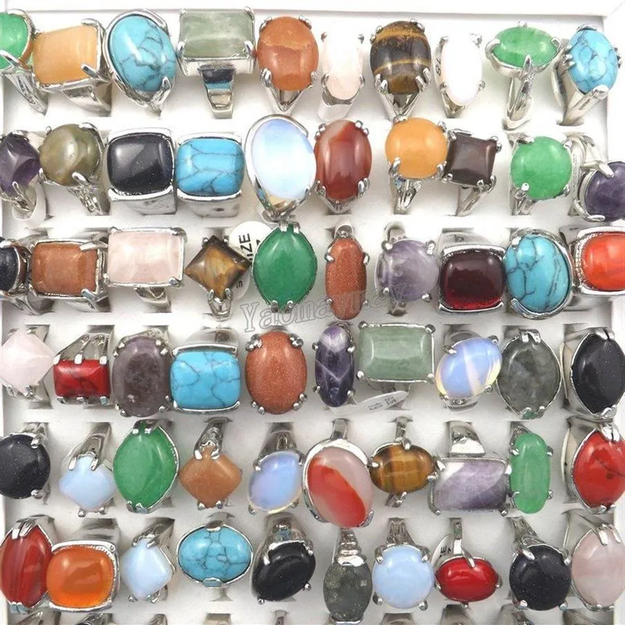 Misture lote anéis masculinos de pedra natural para amantes da coleção de pedra natural 50 peças Whole214L