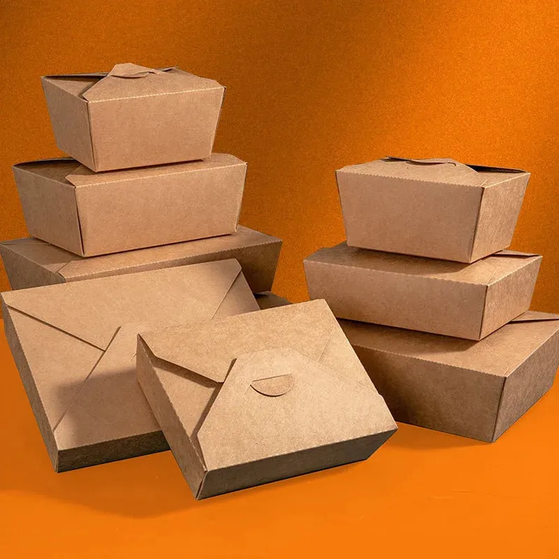 Contenitori monouso da asporto 10 pezzi Scatola di imballaggio per alimenti da asporto Bento Accessori per la cucina per patatine fritte Kraft Paper Lunch 231211