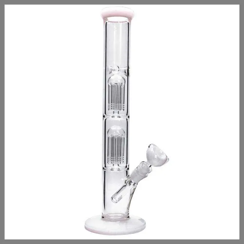 Hookahs 2x-layer 8xarms glass percolator bong Big water pipe with ice notches complete 15.7 straight unique design,