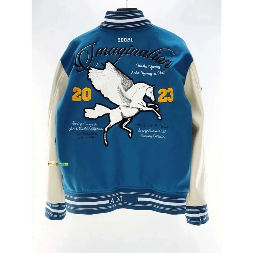 Giubbotti Amires da uomo in cotone Designer Bomber Amires Giacca a vento Varsity Baseball Lettera Pelle Tianma Ricamo Giacca streetwear 799