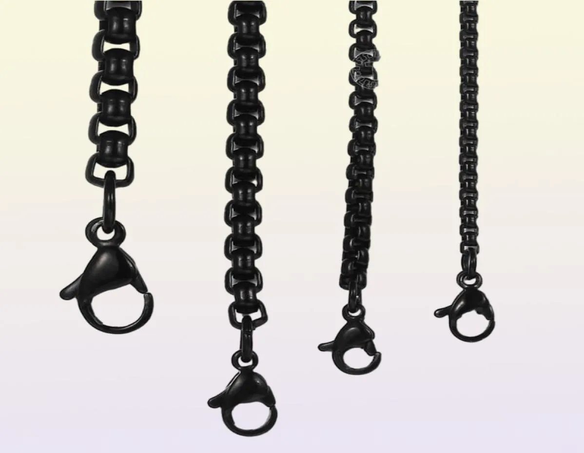 2mm 3mm 5mm Black Round Box Link Chain Necklace For Men Boy Stainless Steel Chain Necklace Whole Drop Jewelry KNM1183490875