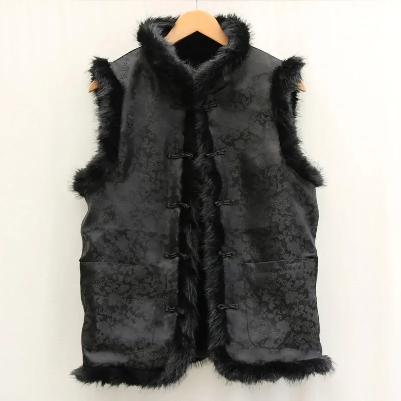 Men's Fur Faux Fur Men's fur leather vest spring and winter warm wool collar vest retro ethnic casual wear 231211