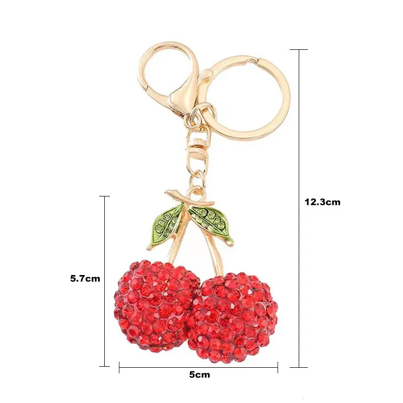 Sangles de téléphone portable Charms Alliage Cerise Porte-clés 3D Stéréoscopique Eau Diamant Fruit Porte-clés Pendentif Chaîne Sac À Main Femmes Accessoires Cadeau 2023