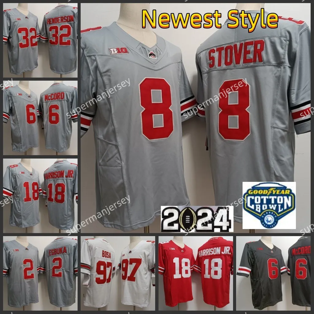 2024 Ohio State Buckeyes OSU College Football Jersey Brown Chip Trayanum Treveyon Henderson Cade Emeka Egbuka Kyle McCord Fleming Marvin Harrison Jr