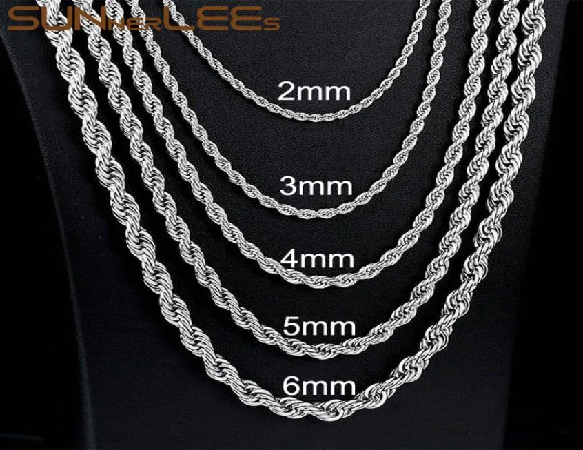 Collier en acier inoxydable pour hommes et femmes, bijoux à la mode, corde de 2mm, 4mm, 6mm, chaîne à maillons, couleur argent, cadeau SC12 N9991162