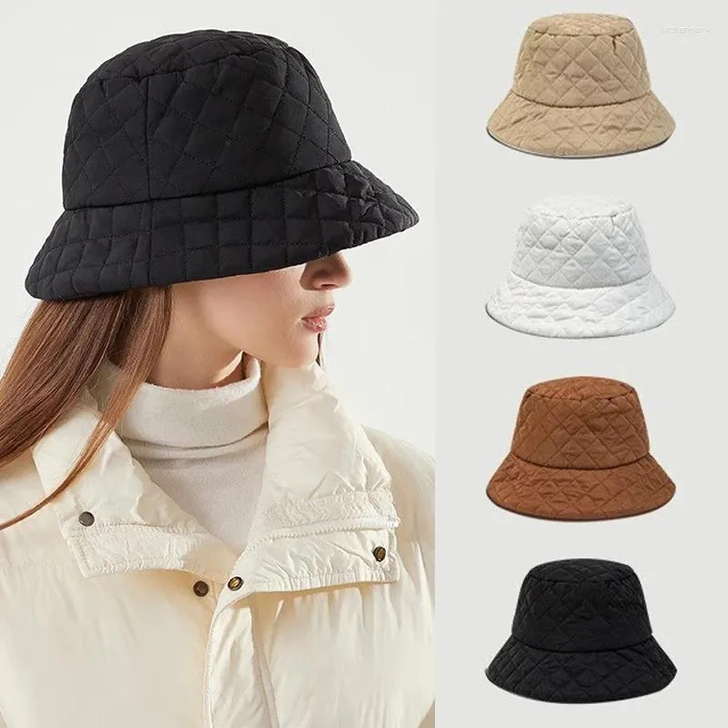Berety modne czapki wiadra rybakowy kapelusz dla mężczyzn kobiety jesień i zima zagęszcza ciepło Ultra Light Down Botton Rhombus Cap