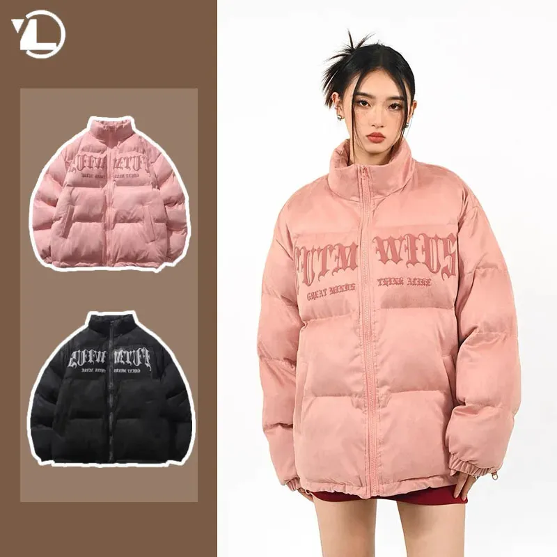 Männer Daunenparkas Männer Winterjacke Y2K Mode Harajuku Stehkragen Baumwolle Mann Mantel Brief Drucken Warm verdicken Casacas Para Hombre Streetwear 231212