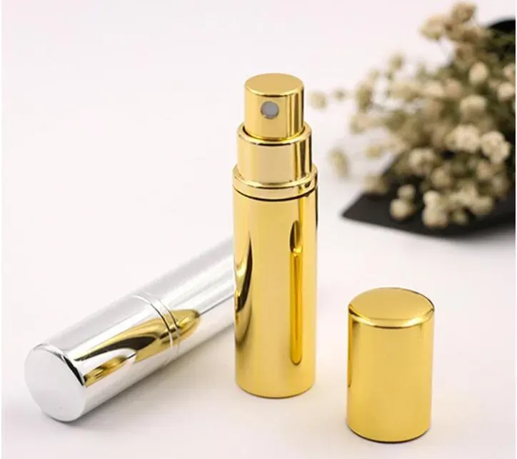 Brilliant Gold Silver 5ml Refillable Portable Mini perfume bottle &Traveler Aluminum Spray Atomizer Empty Perfume Spray Atomizer Container