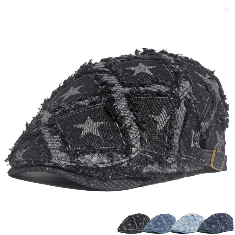 Bérets Denim Casquette de peintre étoile à cinq branches pour femmes British Forward Outdoor