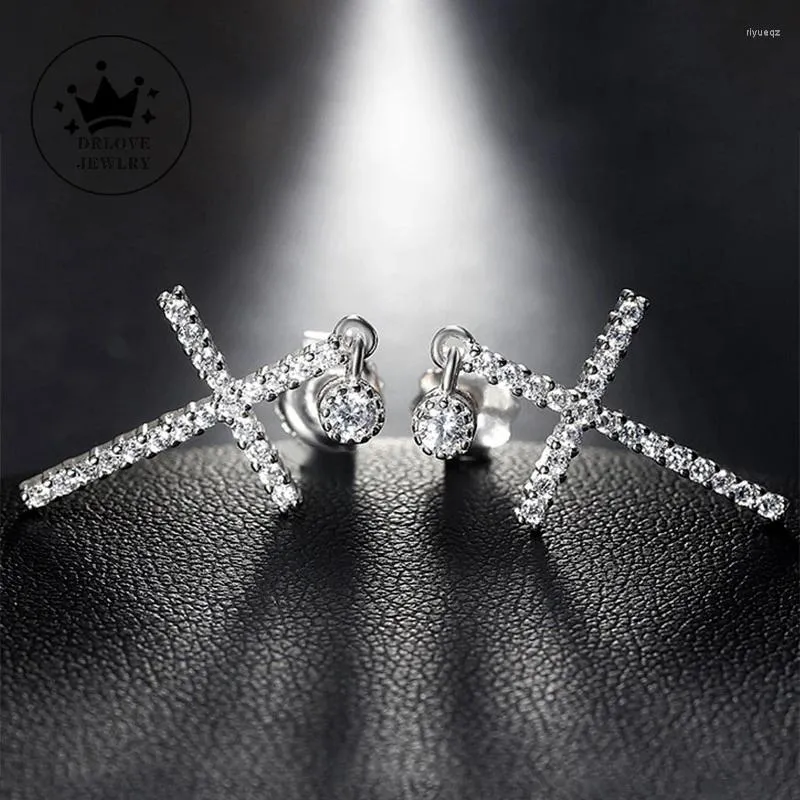 Dangle Earrings Drlove Delice Silver Color Cross for Luxury Inlay Cubic Zirconia Stone Fashion Cool Female Jewelry