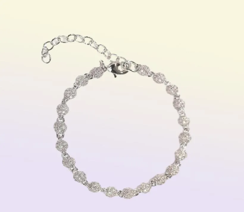 Bracelet Hip Hop pour hommes, bijoux pour femmes, chaîne glacée, or, argent, perles rondes, avec chaînes d'extension, 242S8962385