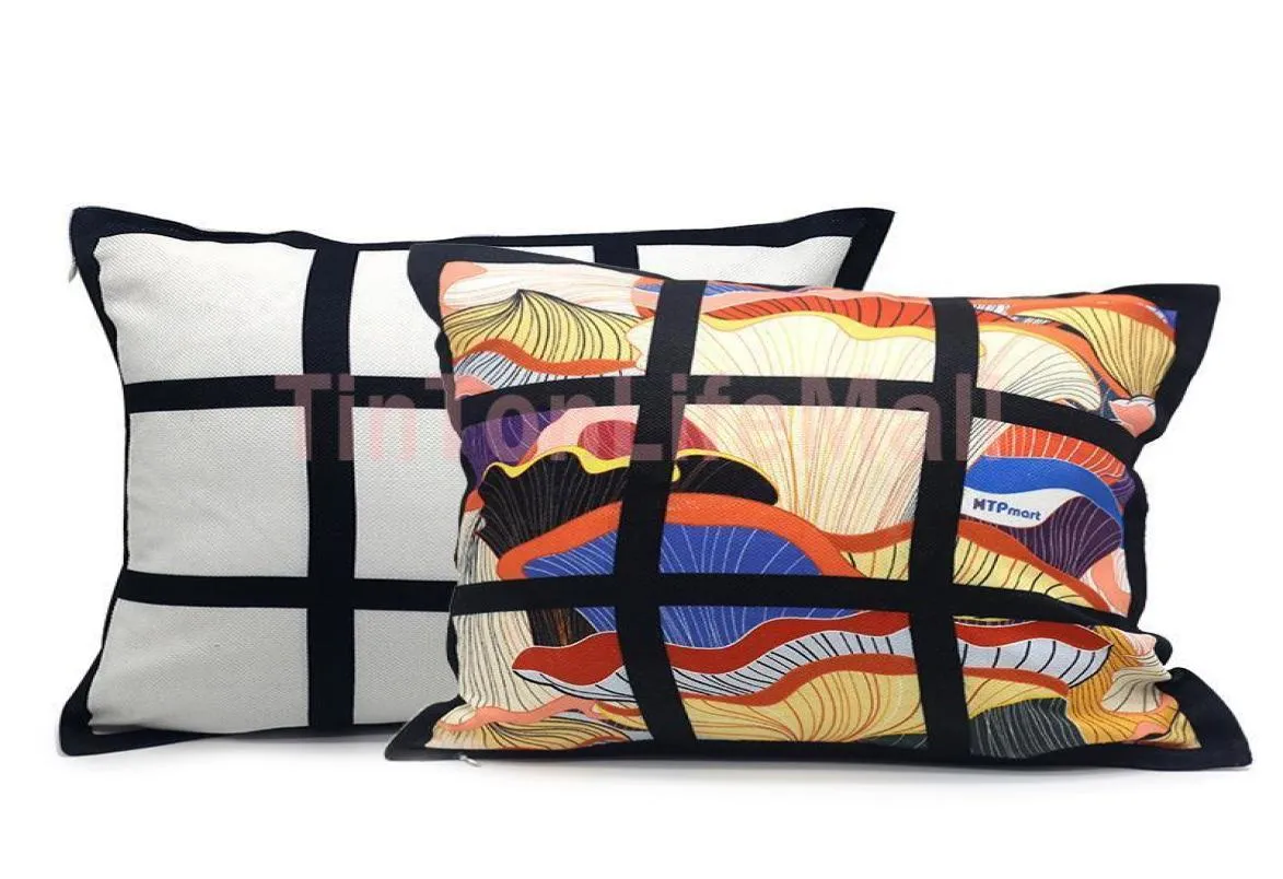 9 panel pillow cover Blank Sublimation Pillow case black grid woven Polyester heat transfer cushion cover throw sofa pillowcases 41640903