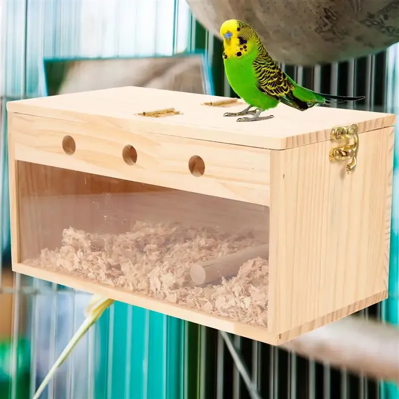 Bird Breeding Box, Wood Nesting House For Cages For Parakeet Budgie Finch Cockatiel Lovebird Conure Parrot (9.8"×5.1"×5.3