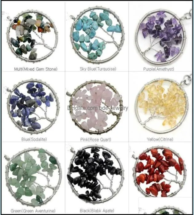 Collares colgantes de piedra natural de grava redonda de piedras preciosas chip de joyas de joyería semi precioso de cristal pendientes n dh24967947567311