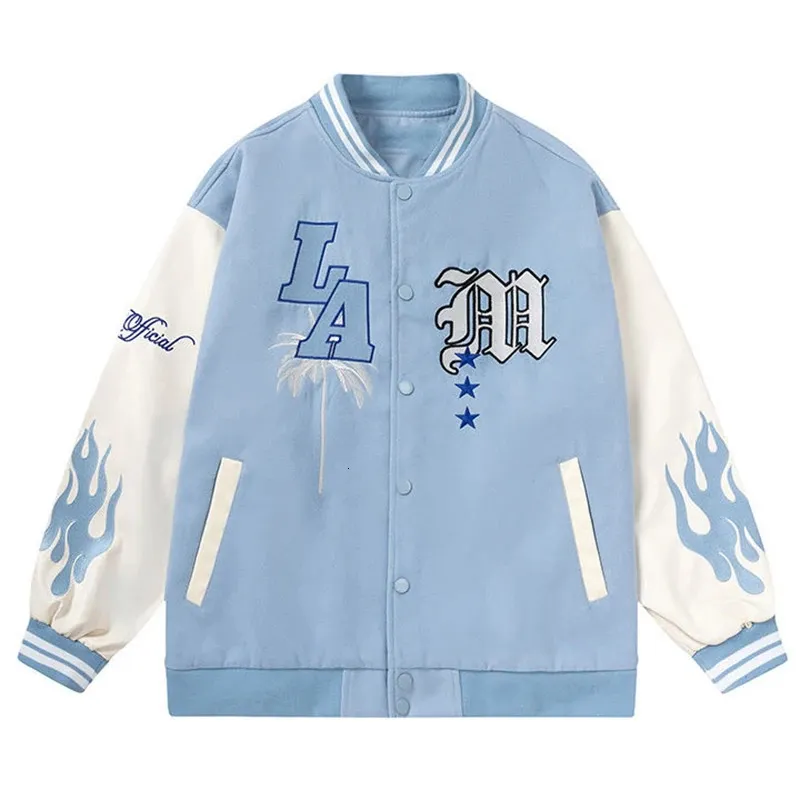 Women s Jackets Letter Embroidery Men s Baseball Jacket Y2k Flame Leather Varsity Windbreaker High Street Hip Hop Vintage Coat Clothing 231212