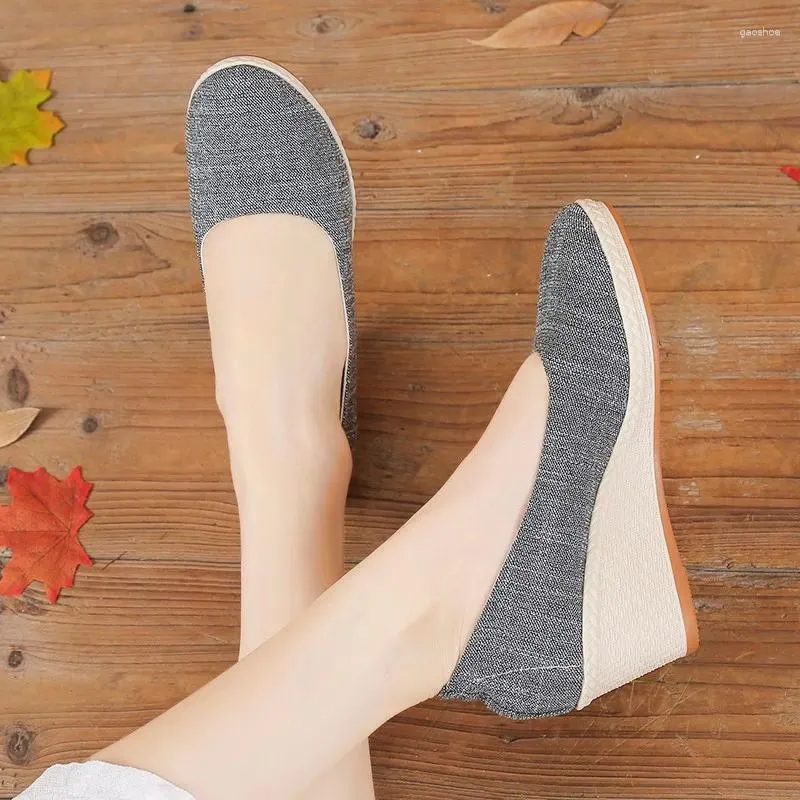 Dress Shoes Women Casual Platform Sports Wedge 2023 Slip-on Open Chinese Style Comfortable Fashion Spring Canvas