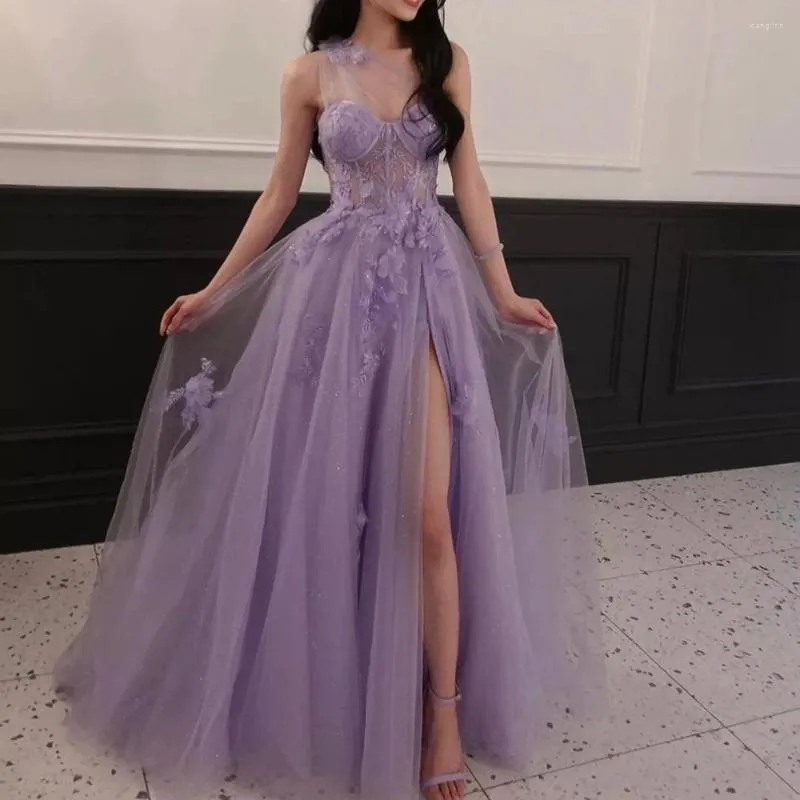 Sukienki imprezowe Flower Graduation School Formal Suress Celebrity Prom LILAC One ramię podzielony długi wieczór 2024