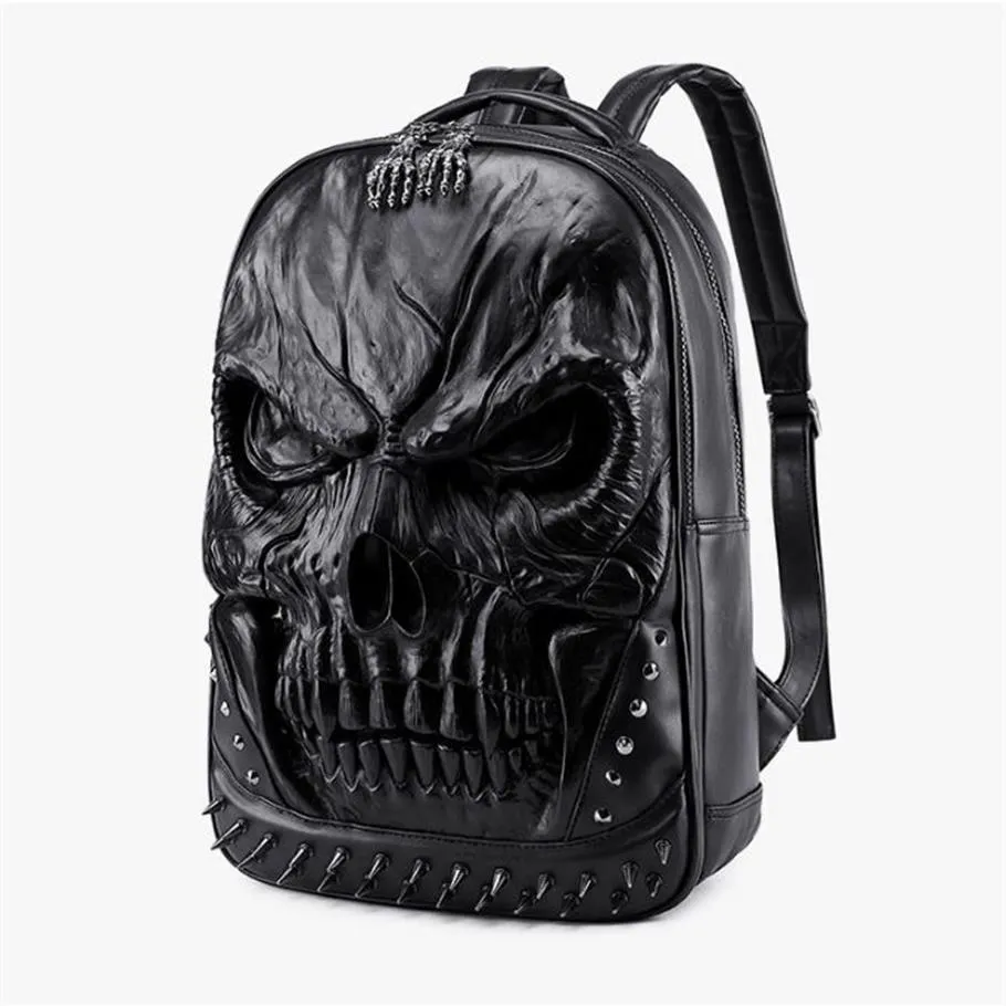 Nouveaux sacs sacs à dos de crâne en relief 3D pour les hommes Original Homme sac Rivet Personnalité Cool Rock ordinateur portable pour adolescents 264n