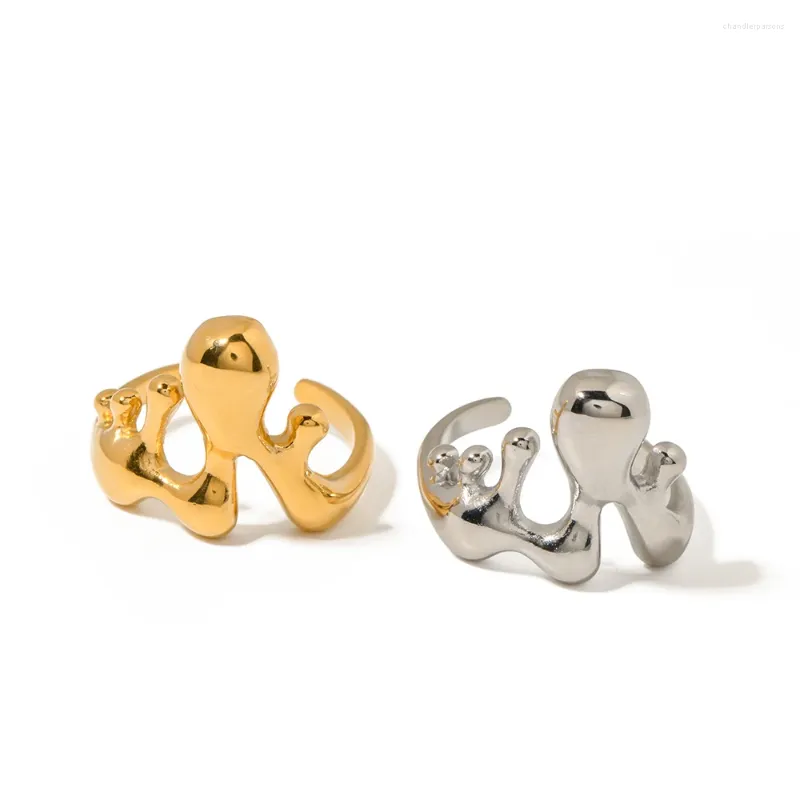 Anelli a cluster Anello di stile di fusione liquido in acciaio inossidabile per donne per donne Waterproof 18k Gold Gold Gold Dichiarazione in metallo Gioielli regalo