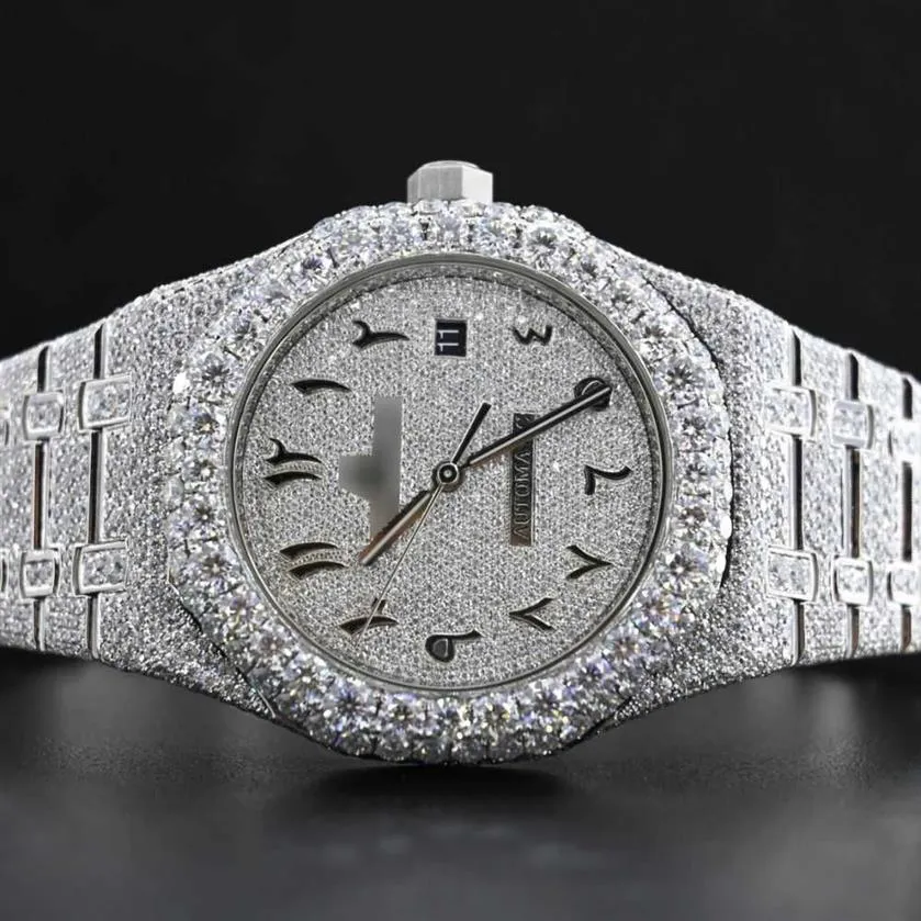 Montres-bracelets hip hop diamant montre ronde coupe toutes tailles personnaliser VVS1 montre en diamant à la main pour hommes diamant watch2366