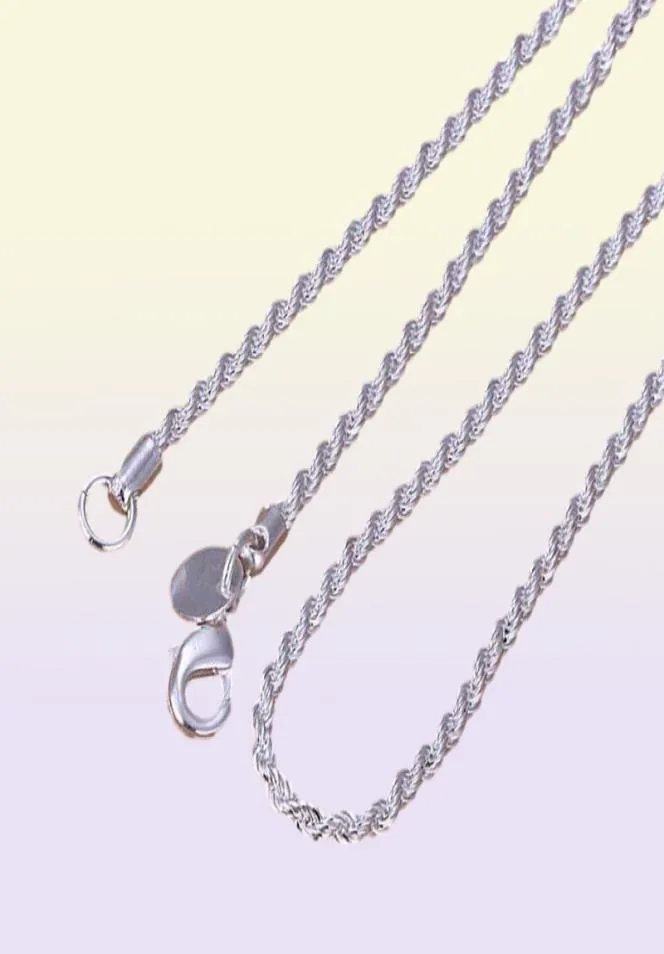 Detaljhandel hela 925 silverpläterad halsband kvinnor man halsband 2mm 16 18 20 22 24 tum rep kedja smycken accesorie8072393