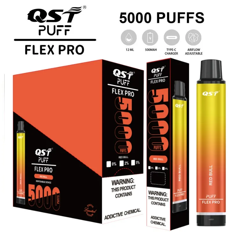 Fabricant QST Vapor Flex Pro 5000 Puffs Vape jetable 12 ml prérempli 0 MH 20 mg 50 mg rechargeable détachable Ecig Stick contrôle du flux d'air dispositif de stylo à vapeur
