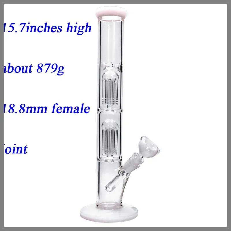 Hookahs 2x-layer 8xarms glass percolator bong Big water pipe with ice notches complete 15.7 straight unique design,