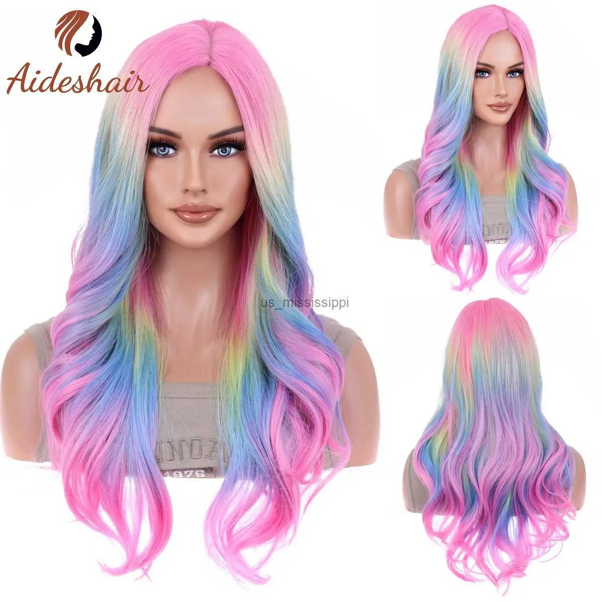 Perruques synthétiques Aideshair perruque synthétique pour femme longue vague de corps cheveux Cosplay Lolita fête naturelle résistante à la chaleur WigsL240124