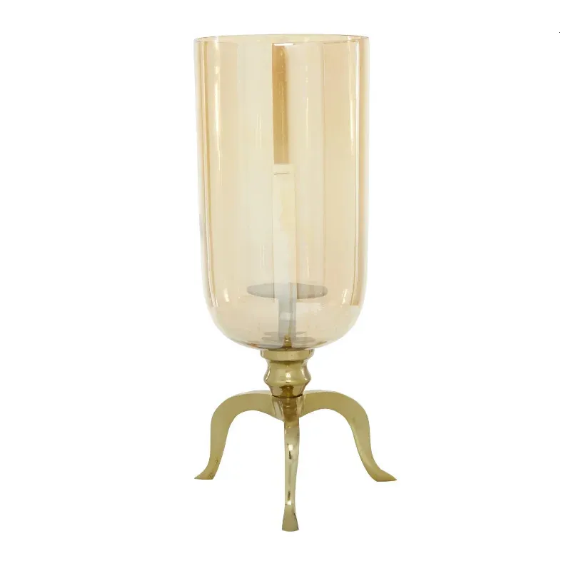 Kerzenhalter DecMode Gold Aluminium Single Hurricane Lamp 231212