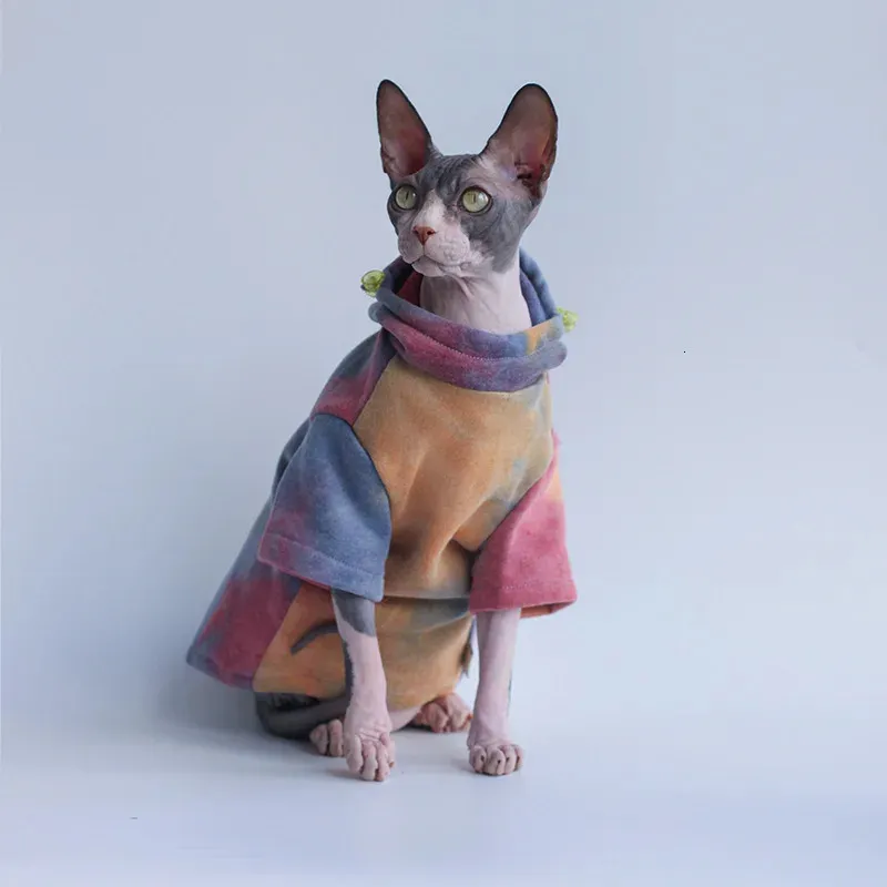 Cat Costumes Warm Wool Tie Dyed Hoodie Spring Autumn Hairless Cat Sweater Sphinx Coat Warm Fashionable Clothes Kitten Handsome Jacket Cute 231212