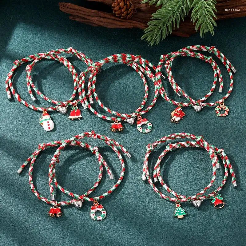 Fedi nuziali 2 pezzi Bracciale magnetico per coppia con gioielli per gli amanti dei braccialetti con ciondolo in corda di attrazione di Babbo Natale di Natale