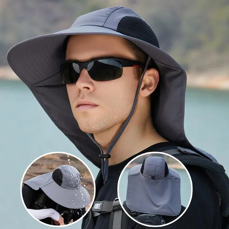 Cap circumference56-58cm Summer Outdoor Shade Sun Hat Large Breathable Eaves Shawl Fisherman Caps Male Mountain Caps