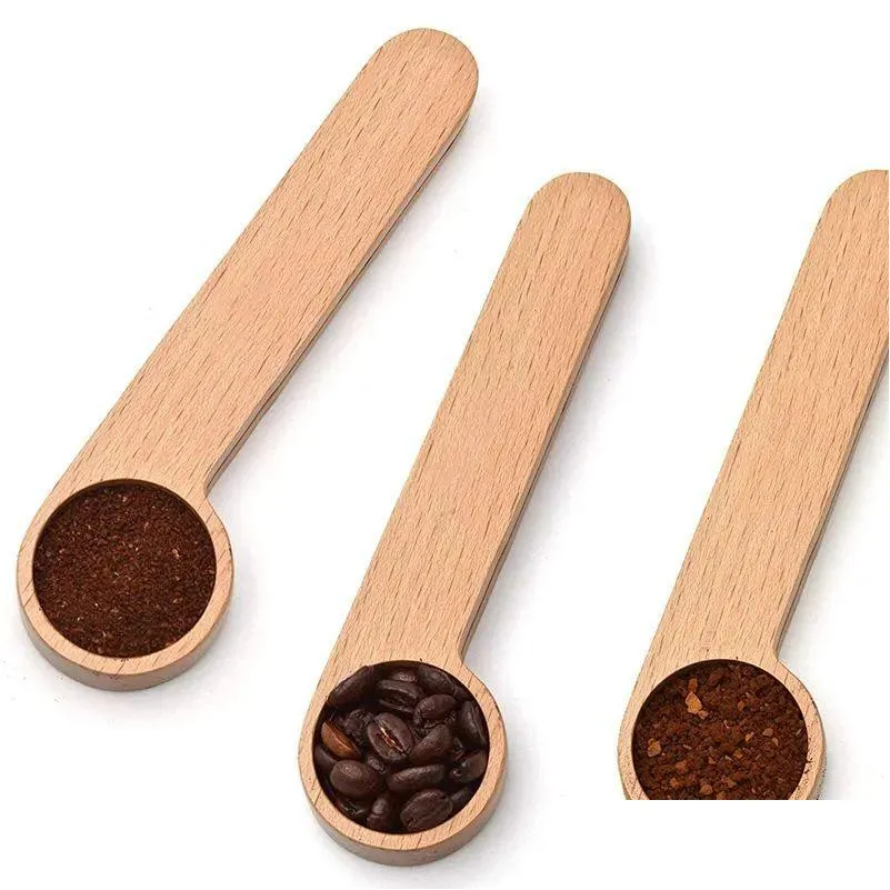 Spoons Spoon Wood Coffee Scoop With Bag Clip Tablespoon Solid Beech Wooden Measuring Scoops Tea Bean Spoons Clips Gift Fy5271 0918 Dro Dhfkv