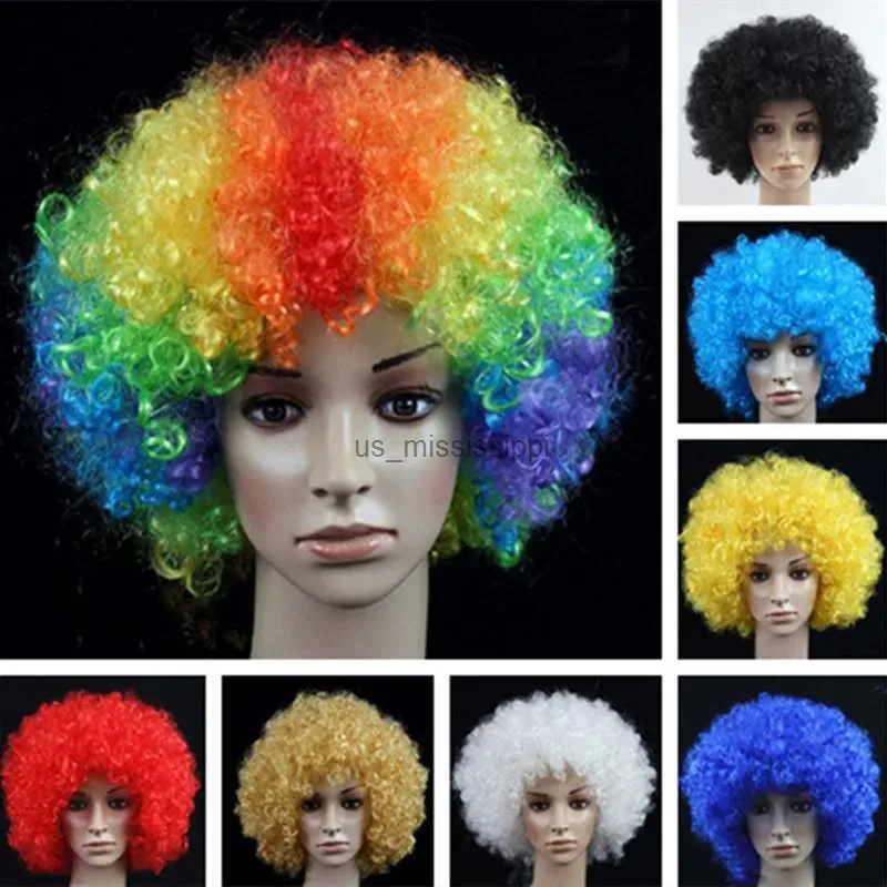 Cosplay Wigs Wavy Curly Round Explosion Hair Wig Cosplay Dance Hairpiece Colourful Funny Clown Afro Hairstyle Fluffy Explosive Head PartyL240124