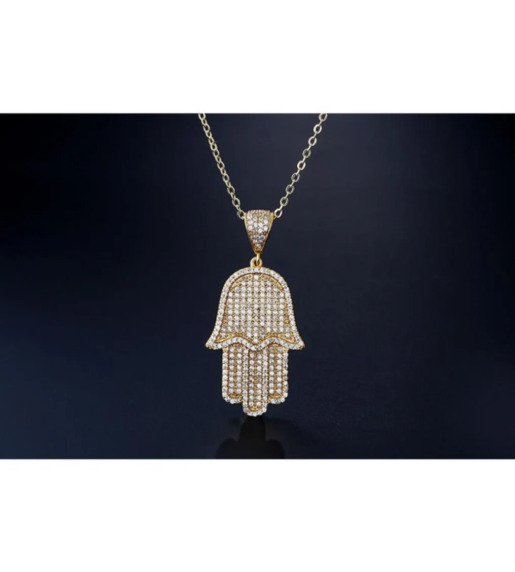 Full Rhinestone Zircon Hip Hop Bling Pendant Necklace Link Chain 24 Inch Out Women Par Ice Hamsa med CZ Jewelry5202839