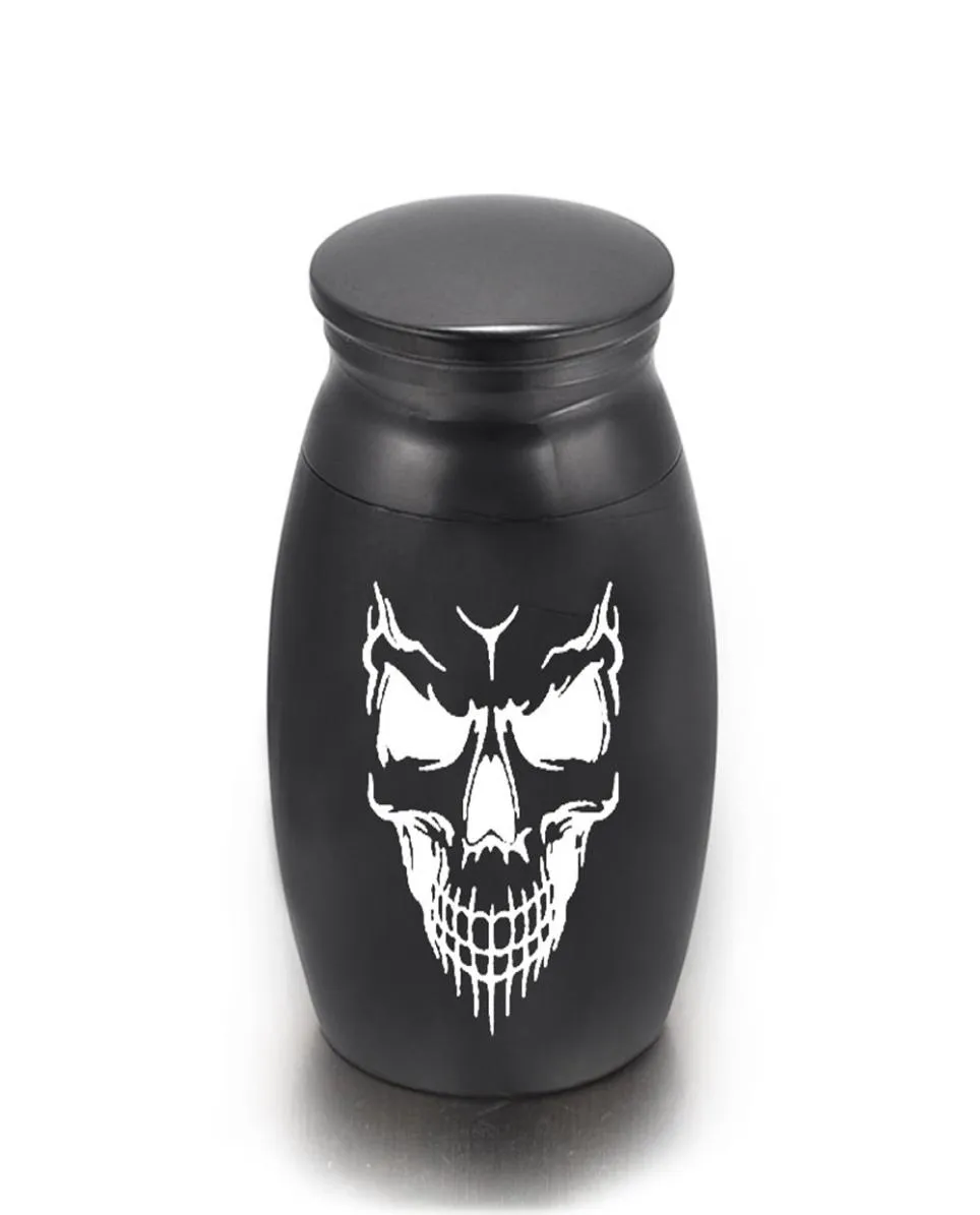 Skull ansiktsformad gravering liten kremering aska urn aluminium legering urn begravningskista mode minnesmärke 16x25mm1888357