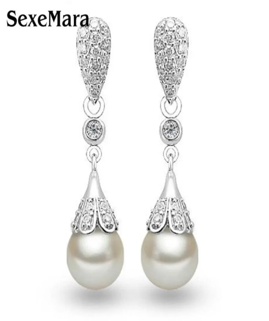 Classique 925 en argent Sterling cristal clair longues boucles d'oreilles goutte larme fête de mariée bijoux de mariage pour les femmes Whole33401224210084