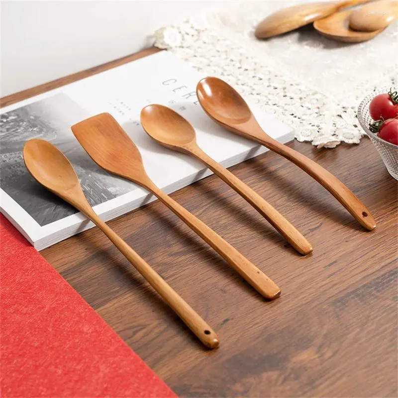 Spoons Japanese-Style Long Handle Wooden Spoon Coffee Stirring Rod Tea Dessert Mixing Soup Tableware Kitchen Supplies