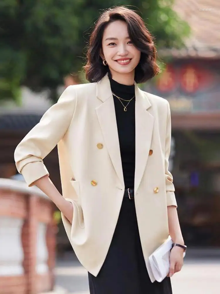 Women's Suits Beige Blazers Women Jacket Brown Business Work Office Temperament Elegant All Match Chic Casual Fashion Professional Tops